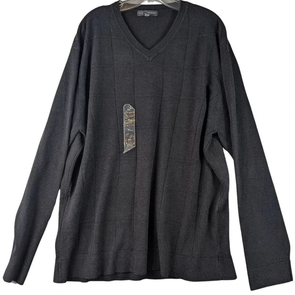 Via Europa V-Neck Windowpane Sweater Men's XL Preppy Pullover Minimalist Outdoor - Picture 2 of 10